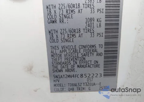 2015 Nissan Rogue Sl из США, поврежденный, VIN 5N1AT2MV4FC852223